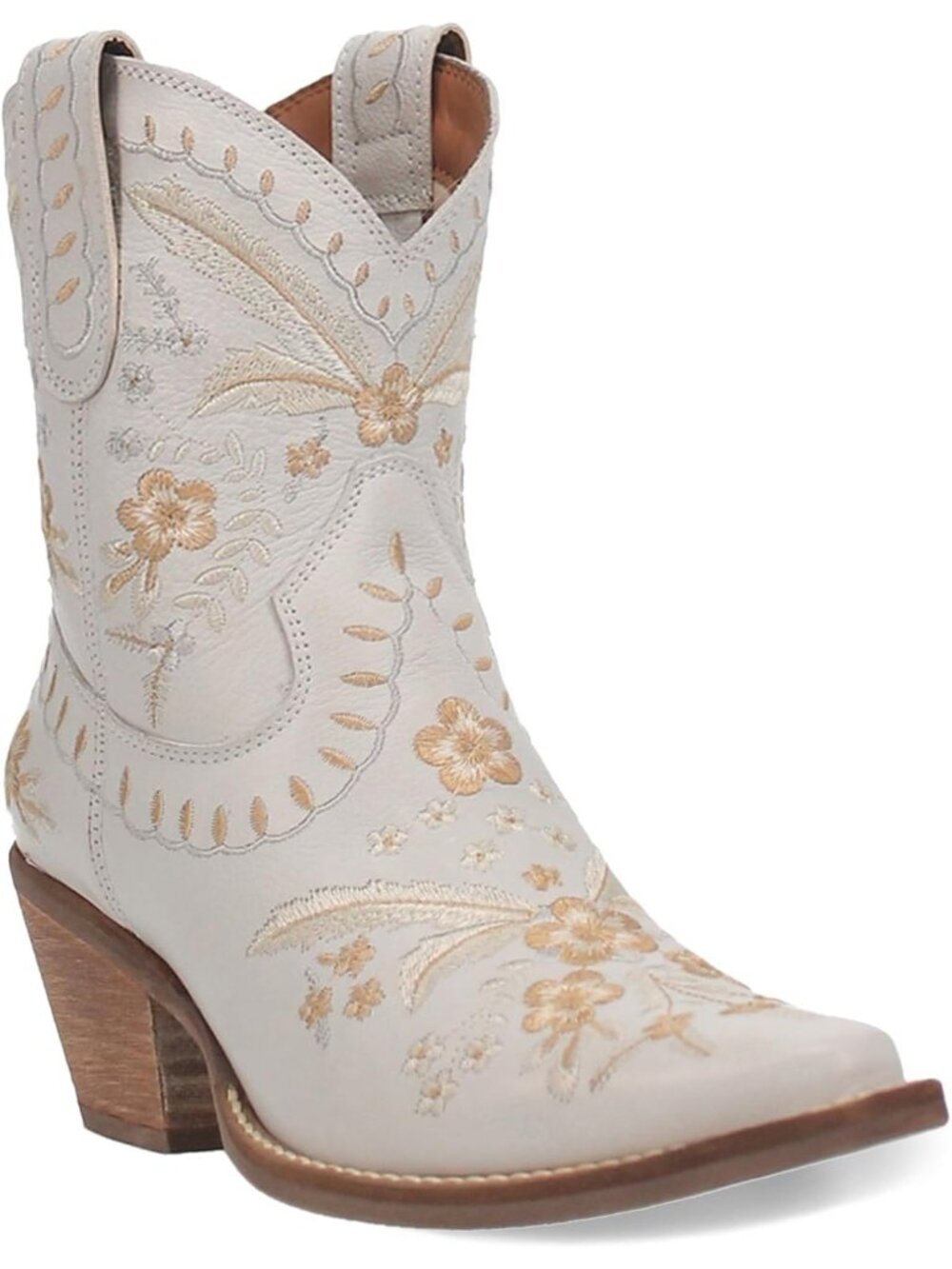 Women’s White Embroidered Floral Western Boots, Snip Toe Fashion Booties